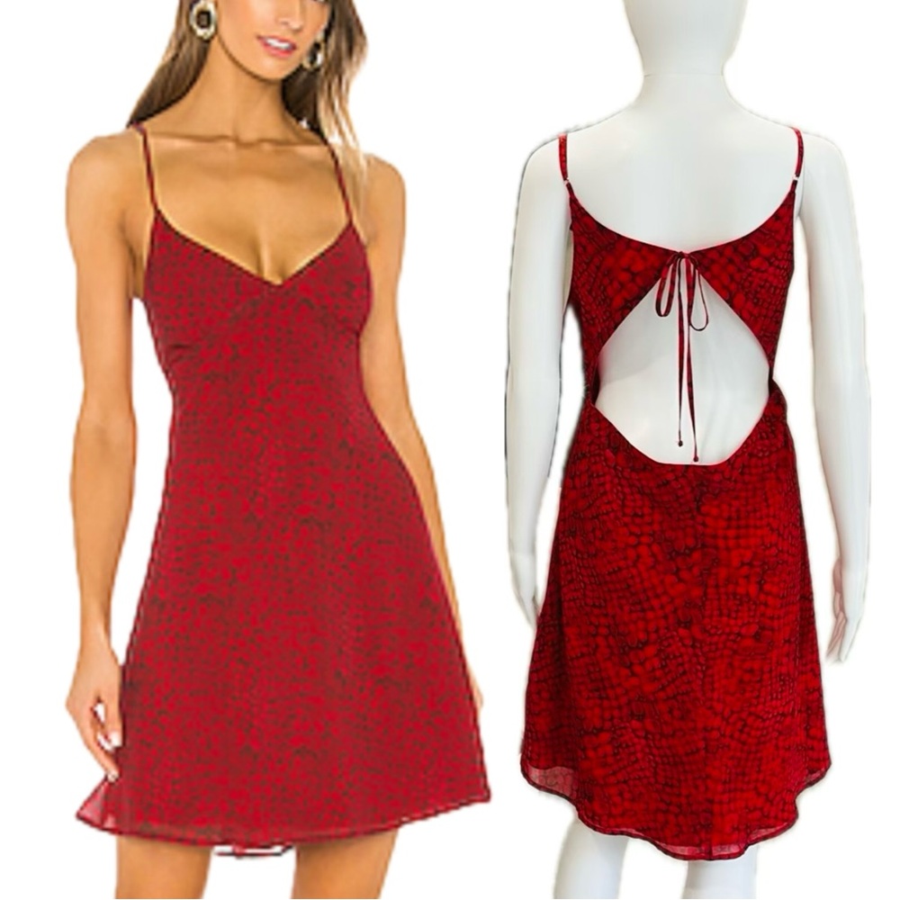 Revolve Majorelle Troy Red Snakeskin Mini Dress Size Large Backless Slipdress